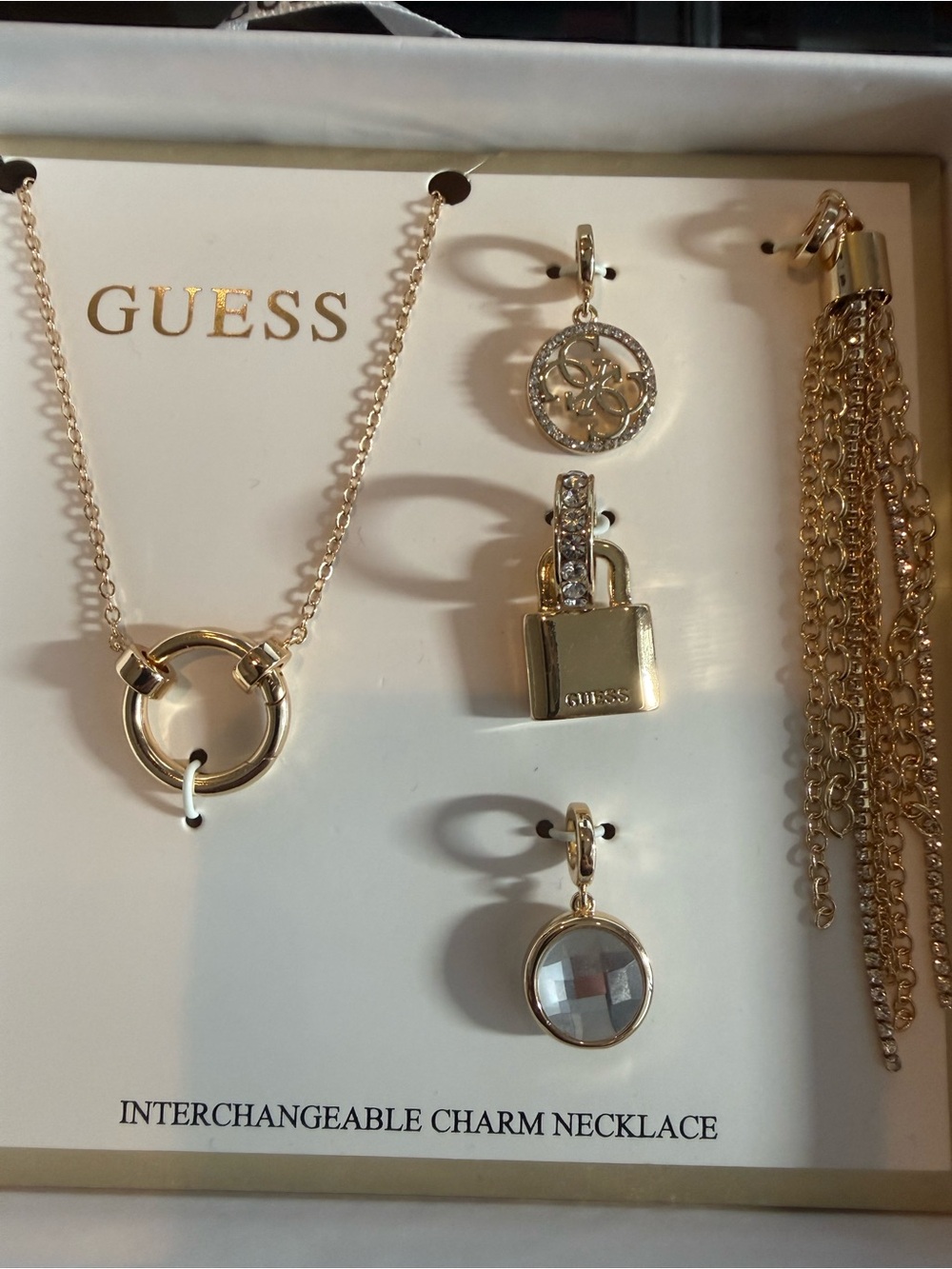 NWT Guess Gold Plated Interchangeable Charm Necklace with Charms